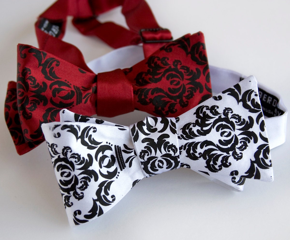 9 wedding bow ties. Silkscreened groomsmen ties, matching design - group discount.