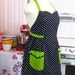 Plus Size Apron - Polka Dot Black White with Lime Green