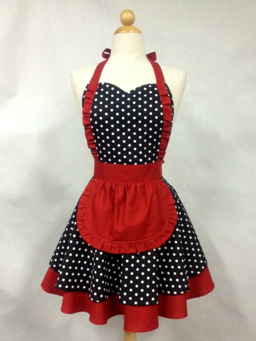 Apron French Maid Polka Dot with Red Double Circle Skirt