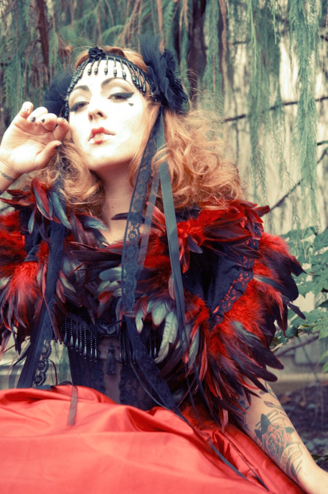 Steampunk Feather Shrug Gothic Hollywood Glamour SAVAGE ROSE Victorian English Eccentric Couture Fashion by Lovechild Boudoir.
