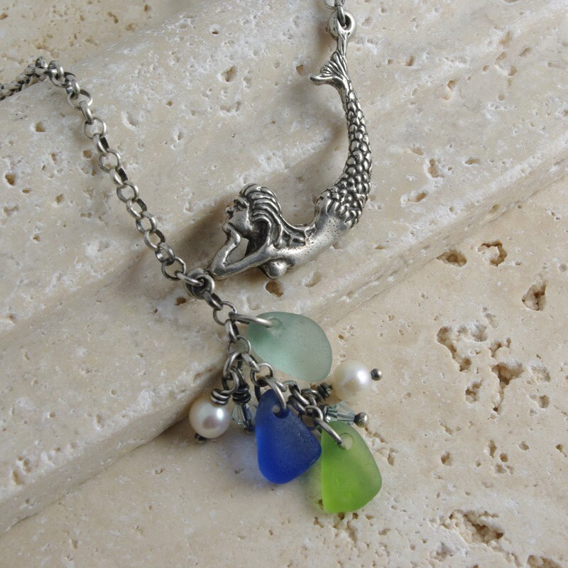 Eco-Friendly Genuine Sea Glass Jewelry - Necklace - Sterling Silver Mermaid's Treasure