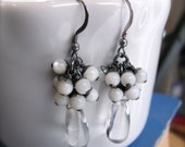 Smooth Quartz Earrings with White Agate and Oxidised Sterling Silver