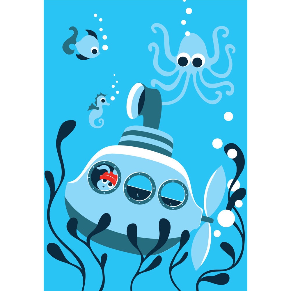 Submarine Print wall art for boys.