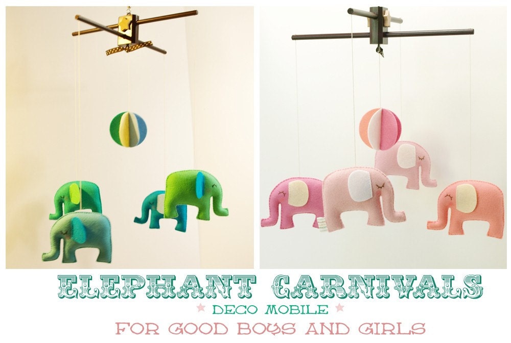 Spin & Musical ELEPHANT CARNIVAL Baby Mobile (Artist Choice Colors) -  for Modern Nursery, Baby Crib, Playroom (listing for one)