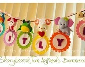 Custom Personalized NAME BANNER with Storybook Fun Animals (set of 4) - Unique  Wall Art Decor Name Banner for Kids room or Baby Nursery