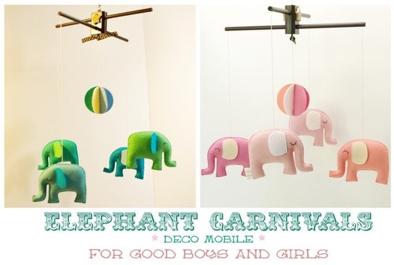 Musical ELEPHANT CARNIVAL Baby Mobile (Artist Choice Colors) -  for Modern Nursery, Baby Crib, Playroom (listing for one)