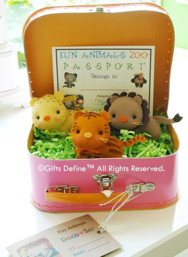 RESERVED for Jennifer Y -- Storybook 3 Pet Pals in SUITCASE - collectible - pretend play - playroom or nursery decor