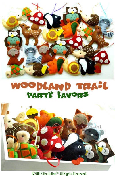 Set of 5 WOODLAND ANIMALS Party Favors, Reusable Cupcake Toppers for Birthday, Baby Shower, Autumn Party,  Fall Weddings - with Gift Tags