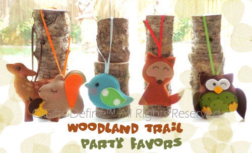 Set of 5 WOODLAND ANIMALS Party Favors, Reusable Cupcake Toppers for Birthday, Baby Shower, Autumn Party,  Fall Weddings - with Gift Tags