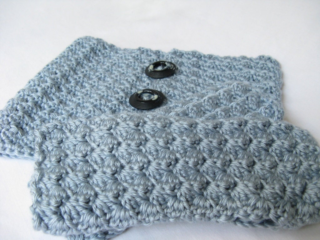 Ripples Crochet Wrist Warmers and Neck Warmer Pattern Set - Blue