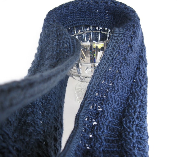 Crochet Cable Scarf Pattern - Navy Blue - Unisex