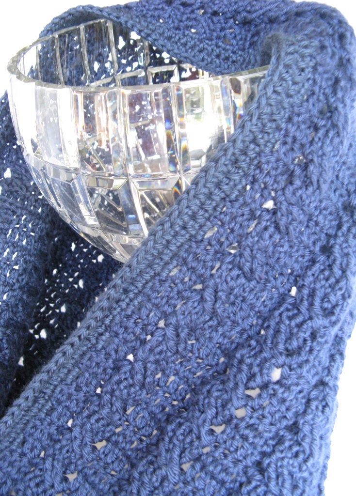 Crochet Cable Scarf Pattern - Navy Blue - Unisex