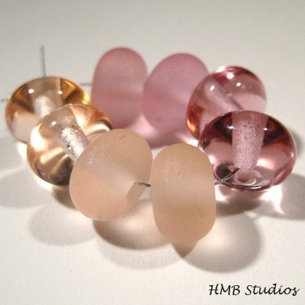 HMB Studios - Peach Pink and Rose Petite Rounds (8) Lampwork Beads