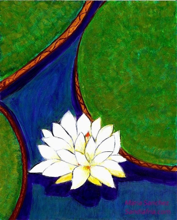 Lotus painting by Maria  Sanchez on hard board 8x10 inches