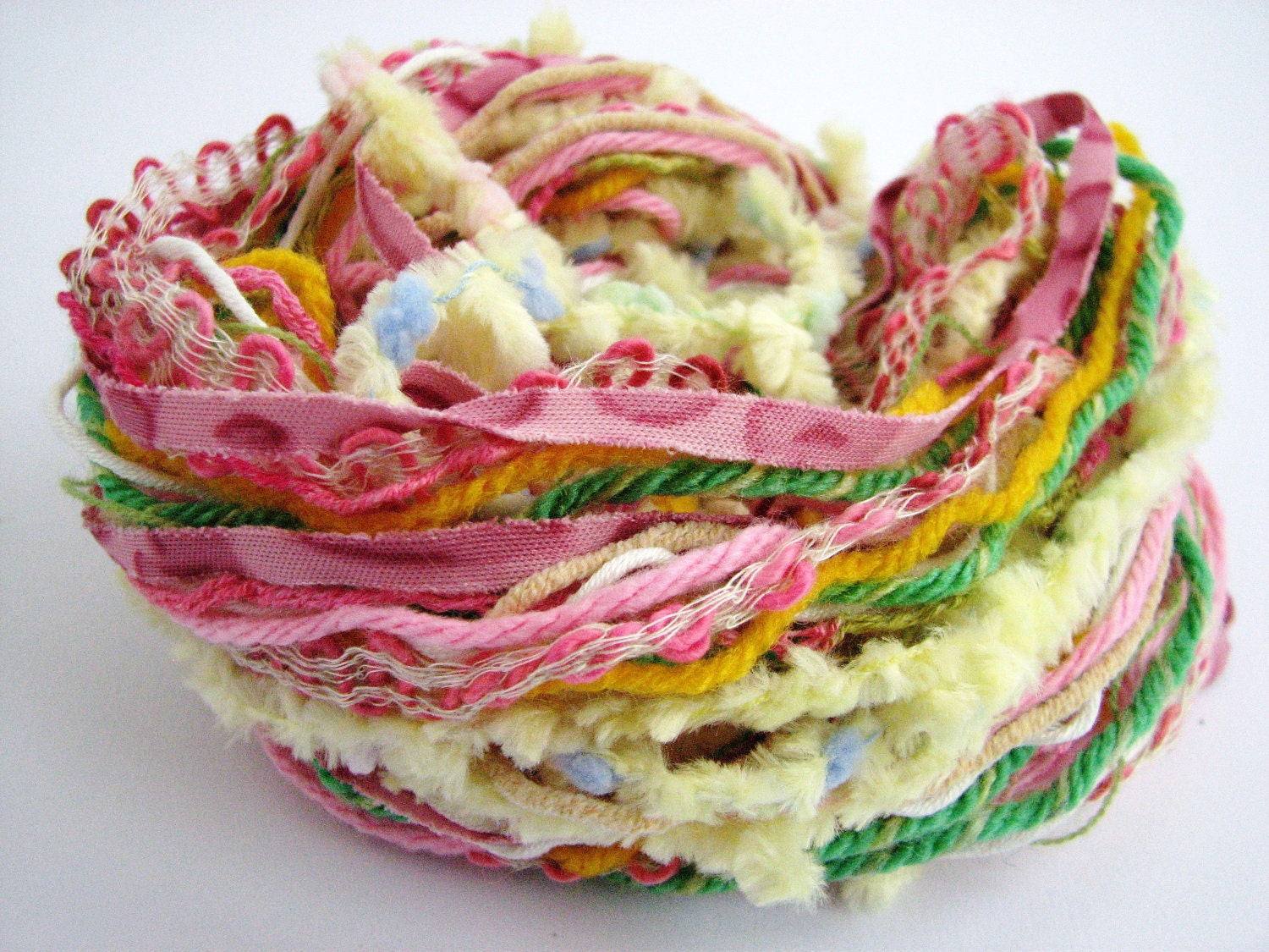 Inspiration Pack of assorted cut yarn lengths, Springtime, 30 metres, pink yellow green, craft supplies