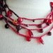 Crochet jewelry, beaded crocheted cotton yarn necklace or wrap bracelet, cherry red chestnut brown golden amber