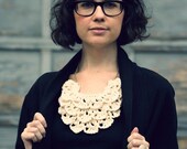 lacy crochet necklace with ruffle layers in beige crochet jewelry