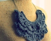crochet necklace, bib necklace crochet jewelry ruffle layers in heather gray floral jewelry