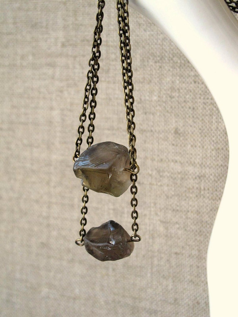 SALE smoky quartz necklace statement jewelry on a long steel chain for women