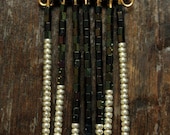beaded arrow necklace fringe jewelry in tribal metallic green and silver triangle