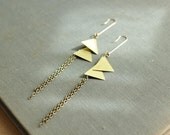 brass triangle earrings with metal fringe minimalist jewelry in geometric arrows