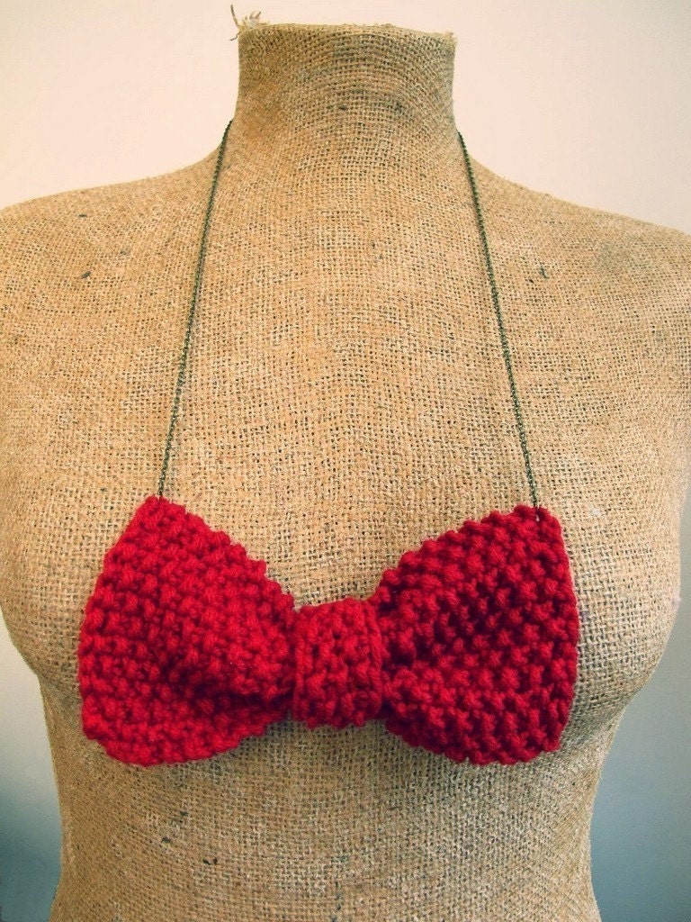 red knit bow tie statement necklace