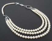 DIVINITY three strand handmade necklace made with swarovski pearls and sterling silver parts.  Choker.  Wedding necklaces.  Bridal.