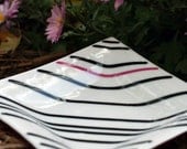 Fused Glass Dish - Pink and Black Pinstripes