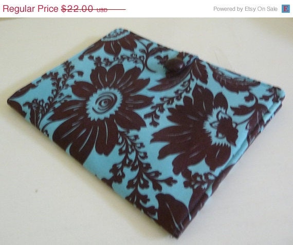 SALE iPad Cover Book Style Brown and Blue Floral