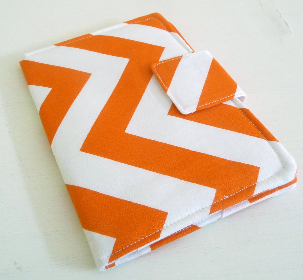 iPad, Kindle, Nook, Kobo Cover - Tangerine Orange and White Zig Zags - Made to Order