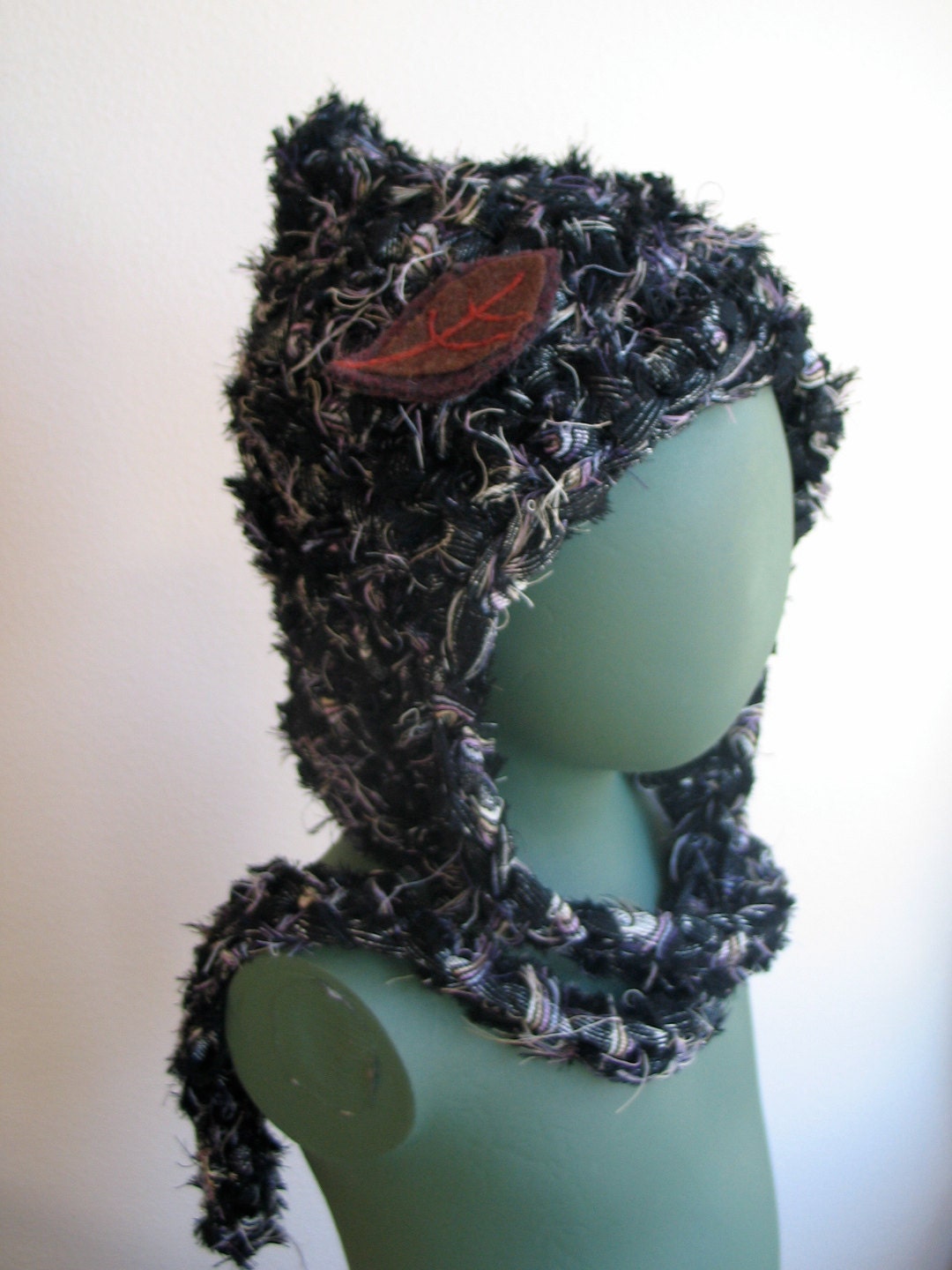 Fuzzy Eco Sprite Hood in Black Flecked with Purple Pink Yellow and Cream