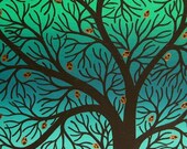 Silhouetted Green Spring Branches acrylic painting