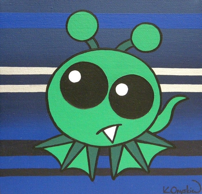 Striped Alien acrylic painting