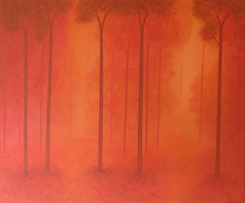 Orange Autumn Morning Woodland acrylic painting (UK only)