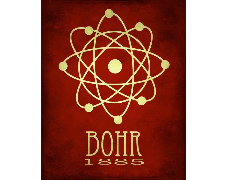 Science Art Print 8x10 - Atomic Structure, Niels Bohr, Steampunk Art, Rock Star Scientist Poster, Geek Art, Nerd art, Scientific Art Decor