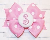 Boutique Pink Polka Dot Monogram Initial Hair Bow