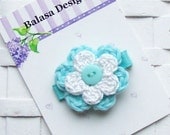 Boutique Aqua and White Crochet Hair Flower Bow Clippie