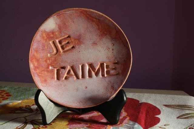 Mothers Day Gift SALE I Love You- Je T'aime Tapas Dish in Soft Pink