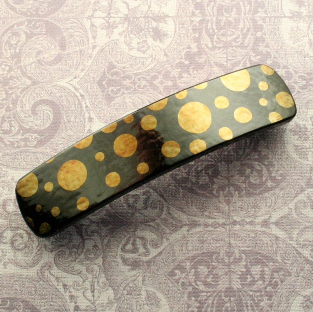 Gold Dots and Spots Glass Barrette