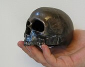 Candle holder halloween decoration - black gold ceramic human skull votive - candle included