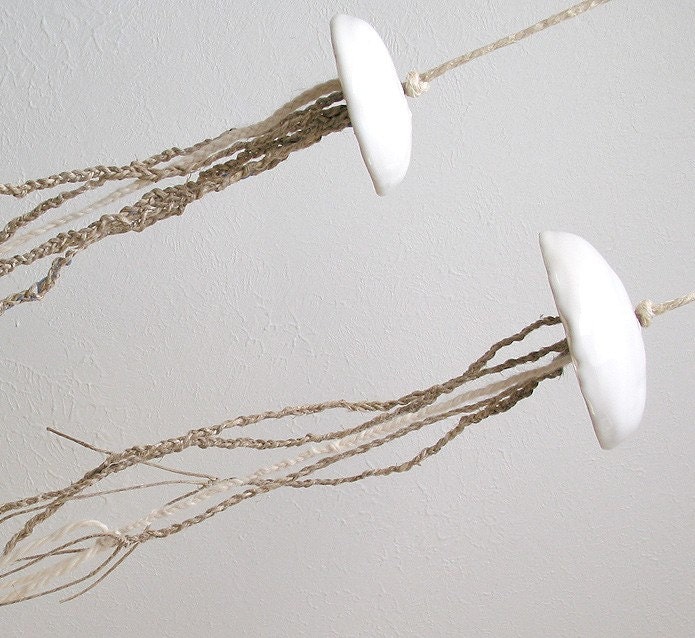 Ceramic jellyfish with woven fiber tentacles - Large