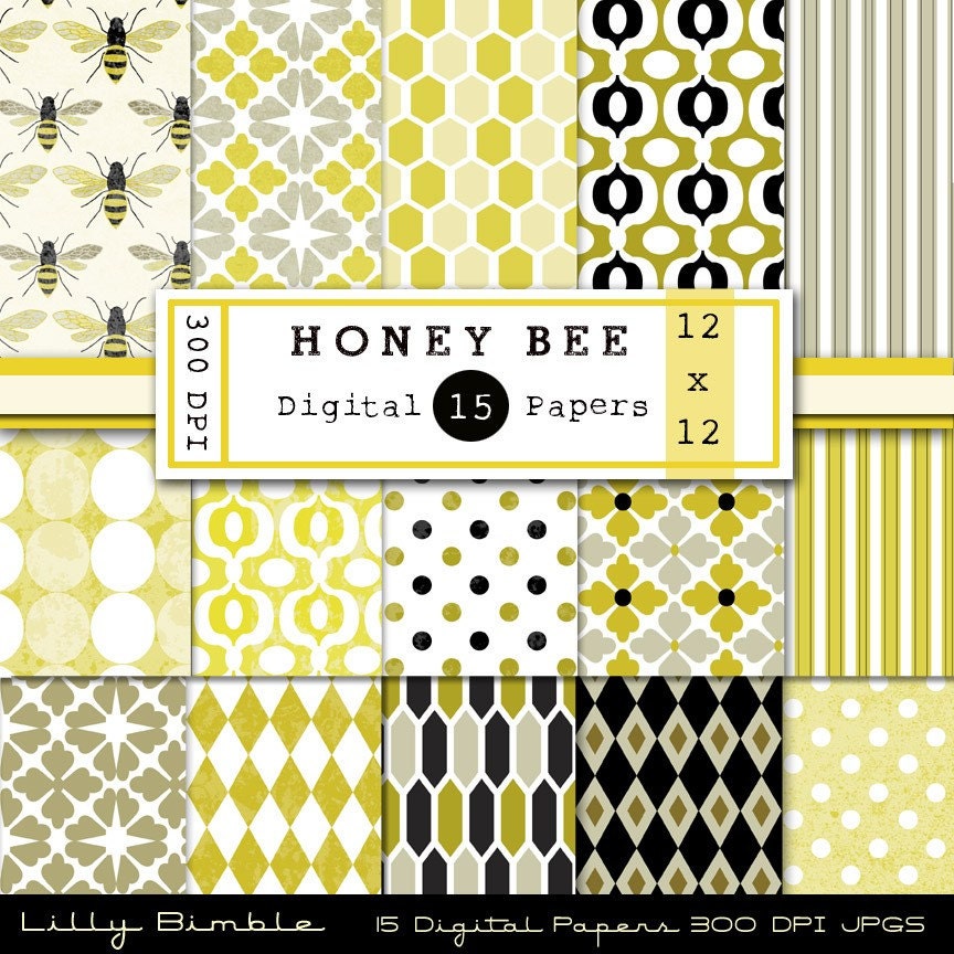 Honey Bee Digital Paper Pack for stationary, cards, photography, graphic design Il_570xn