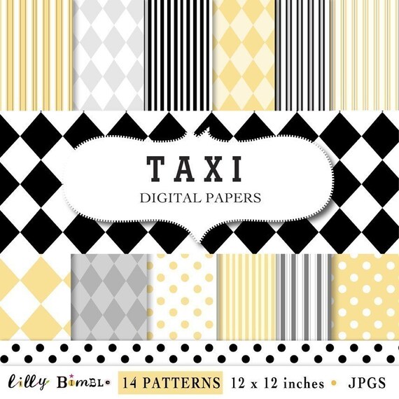 TAXI papers Yellow and Black digital paper for scrapbooking and more Il_570xn