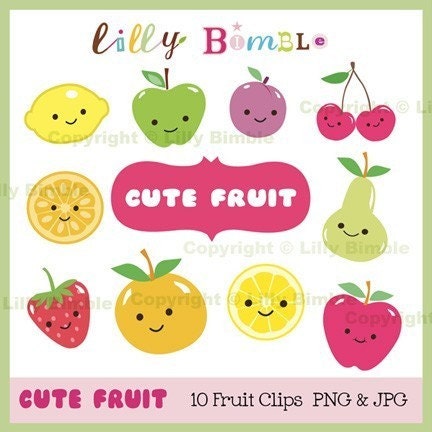 Cute Fruit Kawaii clipart for card making scrapbooking Il_570xn