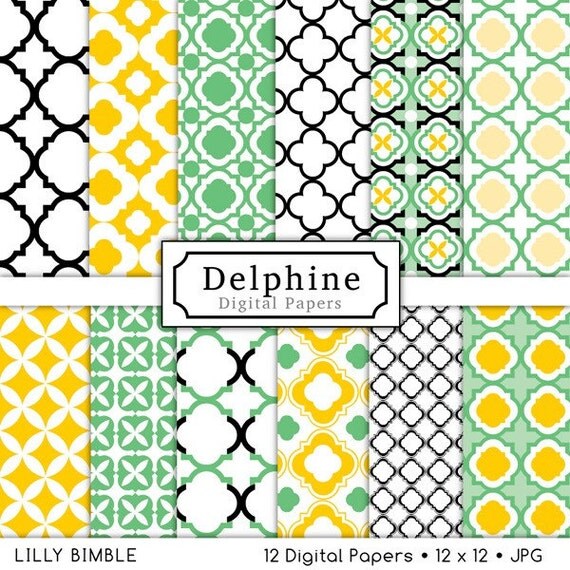 Delphine quatrefoil lattice digital papers for scrapbooking, cards Il_570xn