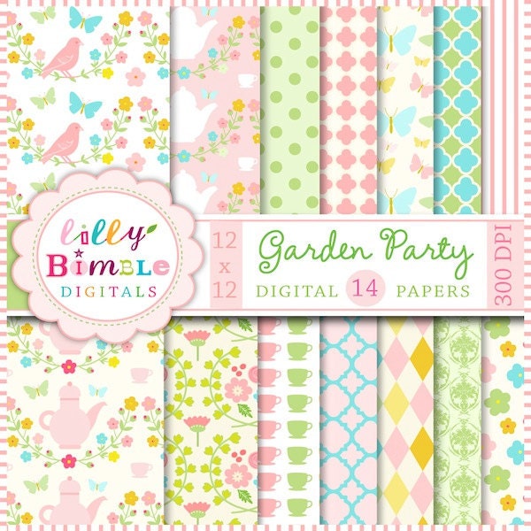 Garden Party digital papers for scrapbooking, cards, photographers, commercial use included Il_570xn