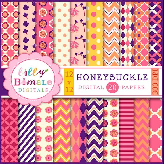 Honeysuckle Digital papers for Summer Scrapbooking, cards, Design Commercial Use Included Il_570xn