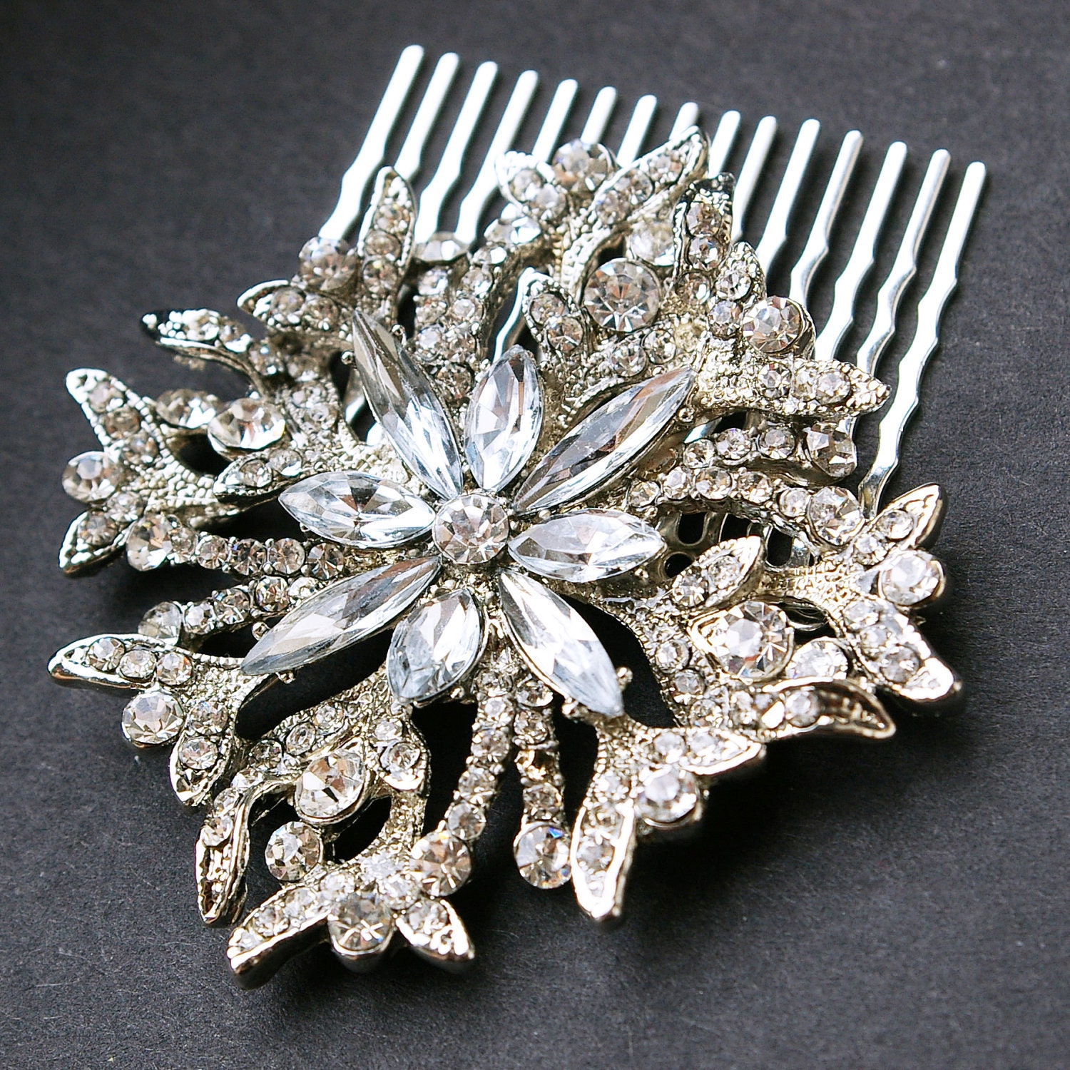 Rhinestone Wedding Hair Comb, Bridal Hair Comb, Vintage Bridal Wedding Hair Accessories, Flower Headpiece, GLENDA