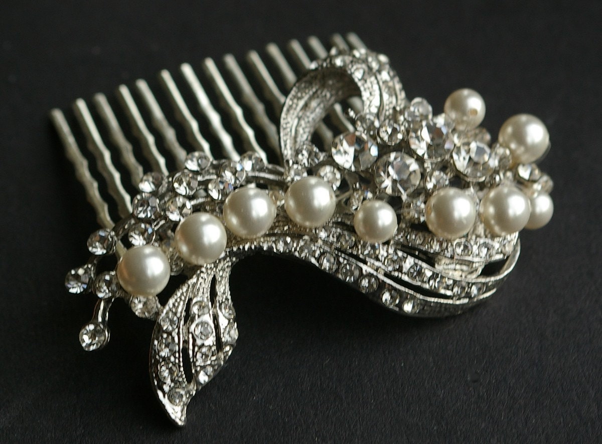 Wedding Hair Comb, Bridal Hair Accessories, Pearl & Crystal Bridal Hair Comb, Art Deco Wedding Hair Accessories,Vintage Glamour, BETTE