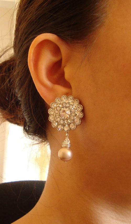 Champagne Pearl Bridal Earrings, Vintage Style Bridal Wedding Earrings, Champagne Pearl Wedding Earrings, VICTORIA